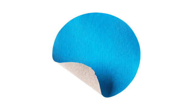 Blue circular sticker with peeling corner