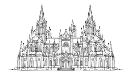 Obraz premium Grand Gothic Cathedral Architecture Line Art Illustration for Coloring