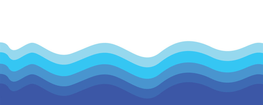 Abstract blue sea wave borders with layered flowing ocean water curves or isolated sea lines vector design
