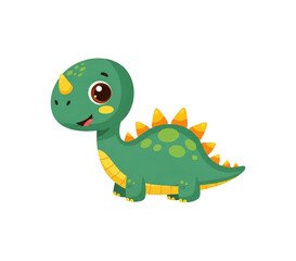 Fototapeta premium Friendly green dinosaur, cartoon baby stegosaurus