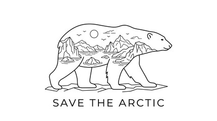 Line art illustration of a polar bear with an arctic landscape inside its body. © Avis_Sunani