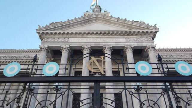 Low Angle Argentine National Congress Building Buenos Aires Historic Architecture 60 fps
