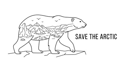 Line art illustration of a polar bear with an arctic landscape inside its body. © Avis_Sunani