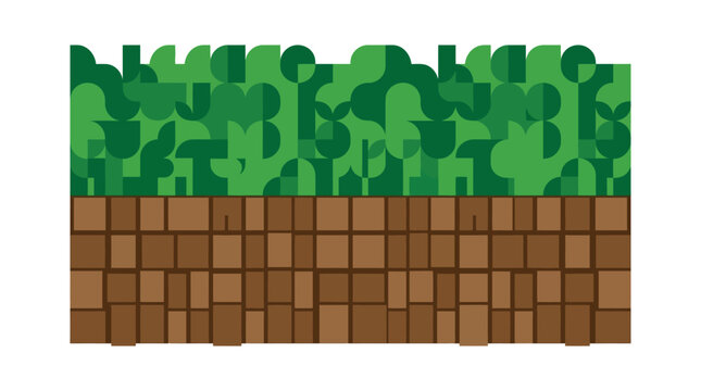Pixel art style cross section of green grass and brown soil layers.