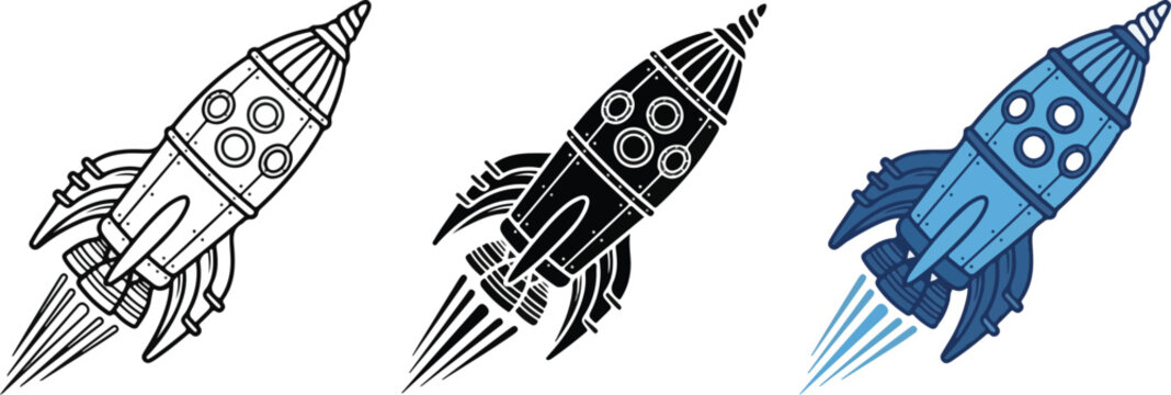 Rocket icon launching upward. Startup launch and business growth symbol for innovation, project development, acceleration, strategy, marketing and successful progress.