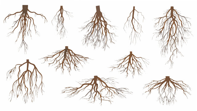 A collection of exposed plant roots a detailed vector illustration with a light colored background root system network tree structure rootage