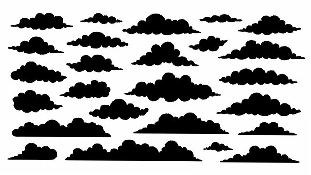 set of silhouettes of trees