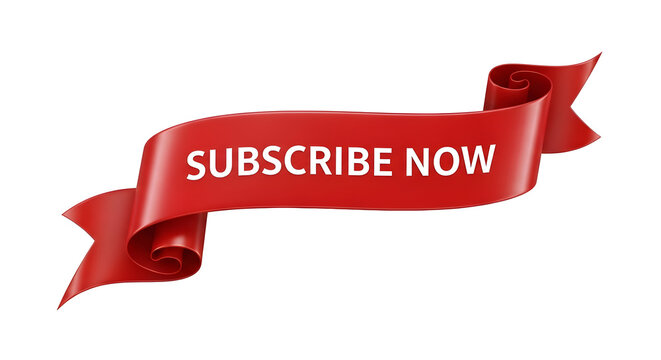 Red ribbon banner with subscribe now text