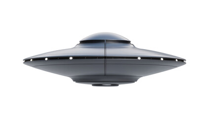 Gray metallic flying saucer with dome and lights © Gael