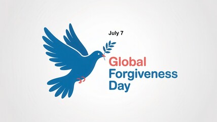 Fototapeta premium Global Forgiveness Day July 7 graphic with blue dove and olive branch on light background