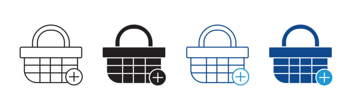 Add To Basket Icon Set Vector Flat and Outline Design Ecommerce Shopping Collection