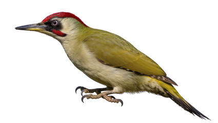 Fototapeta premium European green woodpecker bird with red crown and black eye stripe