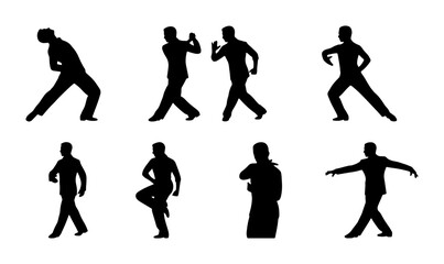 Fototapeta premium Silhouette Dance Poses Collection, Male Figures in Motion, Dynamic Choreography Elements, Vector Art for Performance and Fitness Concepts