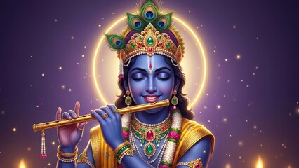 Fototapeta premium Young Krishna Spiritual Portrait with Golden Aura