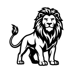Obraz premium Strong Lion Mascot Cartoon Black and White Vector Illustration