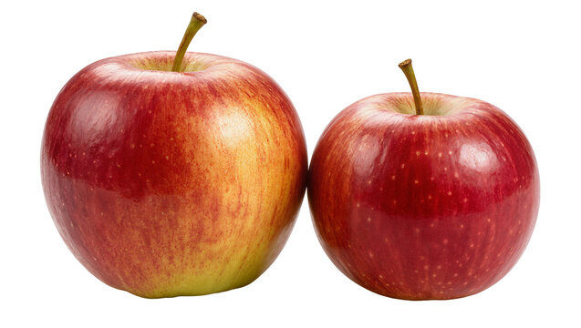 Two ripe red and yellow apples with stems