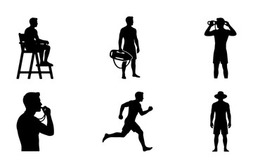 Lifeguard Silhouette Collection, Beach Safety Icons, Summer Recreation Vector Set, Swimming Pool Vigilance Graphics © Omar