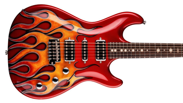 Red electric guitar with flame graphics