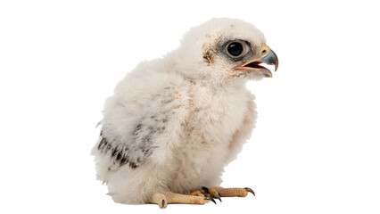 Small wild eagle or hawk chick bird sitting full body on transparent background © golos-png