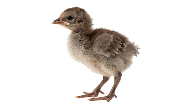 Small wild turkey chick poult bird standing full body side view on transparent background