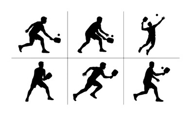 Fototapeta premium Table Tennis Player Silhouettes, Dynamic Action Poses, Ping Pong Athlete Set, Sport Vector Graphics, Competitive Game Illustrations