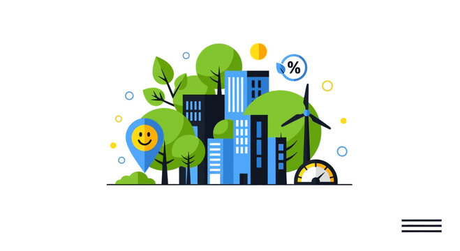 Eco friendly green city concept with buildings and sustainable energy.