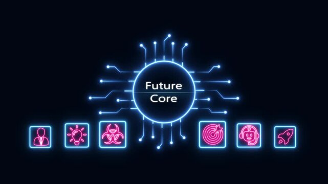 Future core digital technology interface with neon and circuitry background