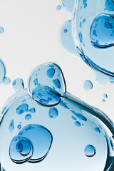 Abstract cosmetic serum bubbles with transparent gel texture blue background. Hydrating skincare concept with moisturizing liquid droplets and copy space for beauty branding. Close up macro drops.   © Iana Kunitsa