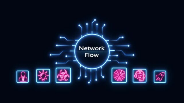 Network flow digital interface with glowing for business strategy, technology, and data connectivity concepts
