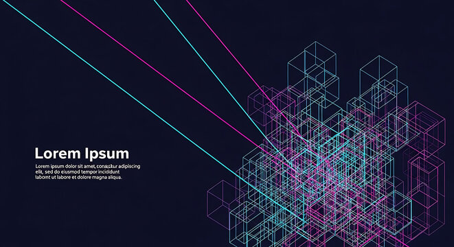 Digital data flow isometric abstract technology background with technology isometric abstract connectivity information computing geometric particle communication infrastructure internet