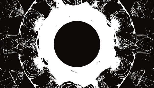Abstract Black and White Mandala Pattern with Dark Center