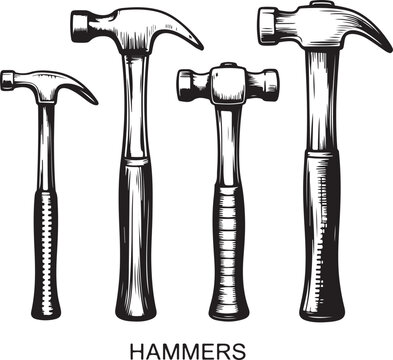 Four classic hammers illustration set