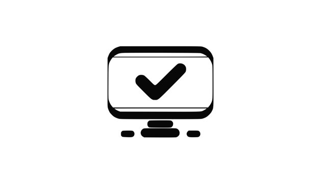 Computer screen with a checkmark icon, symbol of success, approval, and completion