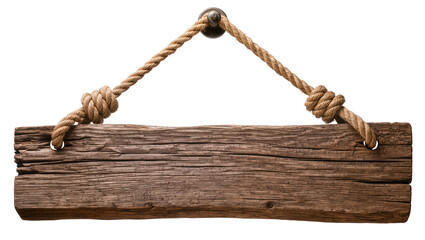 Rustic wooden plank sign hanging by rope © Lena