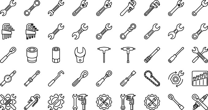 wrench. Linear icon collection. Editable stroke. 