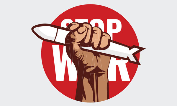 Stop the war text with hand and missile illustration perfect for t-shirt