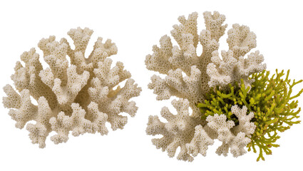 Two white coral branches with green sea plant © Isolde