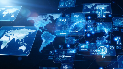 Fototapeta premium DX, digital transformation, cyber, technology, data, future, AI, system, cloud, IT, background, background, material, business, high-tech, banner, design, screen, sci-fi, image, concept, cool, CG, ill