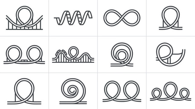 Collection of twelve distinct roller coaster track loop icons.