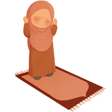 Muslim Girl Opening Takbir On Prayer Mat Prayer Pose illustration
