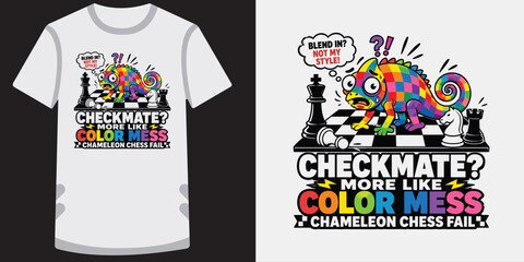 Funny chameleon character causing mess while playing chess in colorful vector illustration. © jubayer71