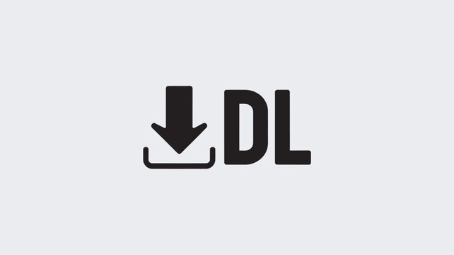 Download Icon with Arrow and Text DL on Clean Minimalist Background