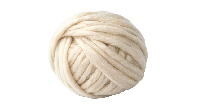 Round ball of thick natural jute rope twine coiled tightly on transparent background