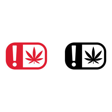 Cannabis THC Warning Icon | Marijuana Product Label Exclamation Leaf Symbol Red Black