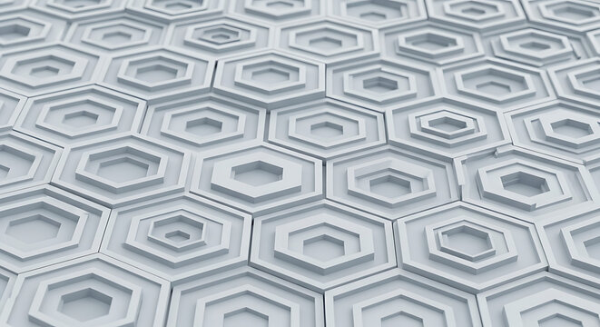 Abstract 3D white hexagonal geometric pattern background with clean repetitive honeycomb shapes and architectural texture background abstract geometric honeycomb architectural repetitive