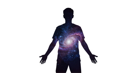 Fototapeta premium Human silhouette with a vibrant galaxy inside, symbolizing the delicate inner universe, consciousness, and spiritual connection