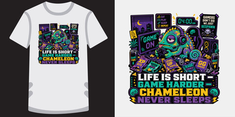Chameleon gamer never sleeps for gaming hardcore playing video game at midnight. © jubayer71
