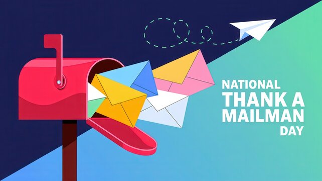 National Thank A Mailman Day illustration with mailbox and colorful envelope