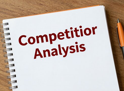 Spiral Bound Notebook With Orange Cover Placed On To Wooden Surface Pages Of White Prominently Displayed In Red Text Competitor Analysis Right Side