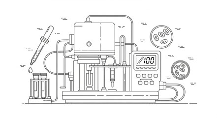 Obraz premium Scientist operates complex laboratory equipment with various tubes